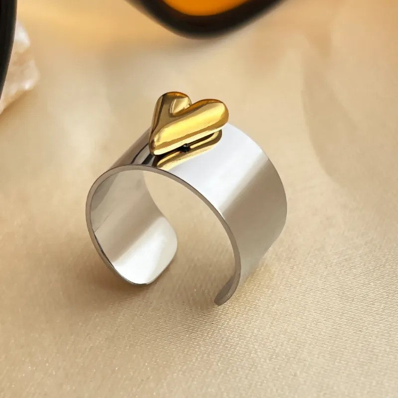 Two-Tone Puffy Heart Ring