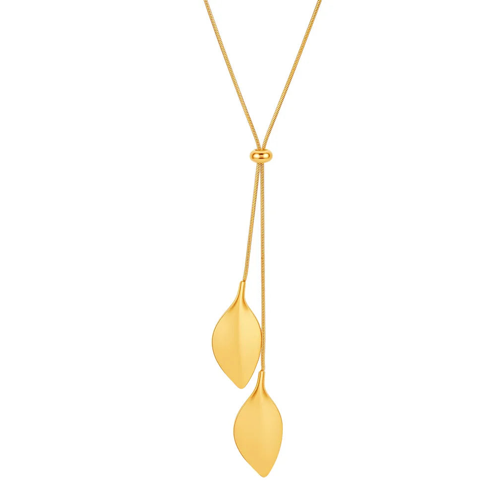 Leaf Drop Y-Necklace Gold