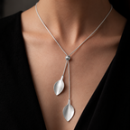 Leaf Drop Y-Necklace Silver