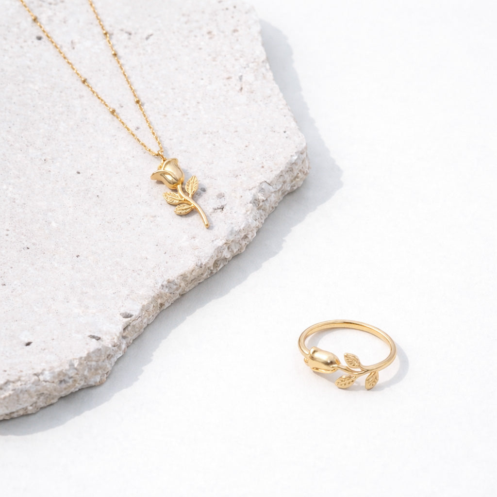 Golden Arbor Rose Petal Necklaces & Ring