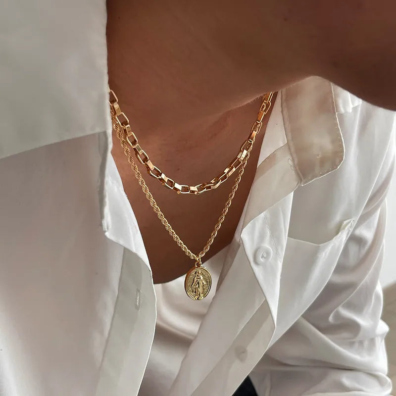 Portrait Alloy Pendant Necklace