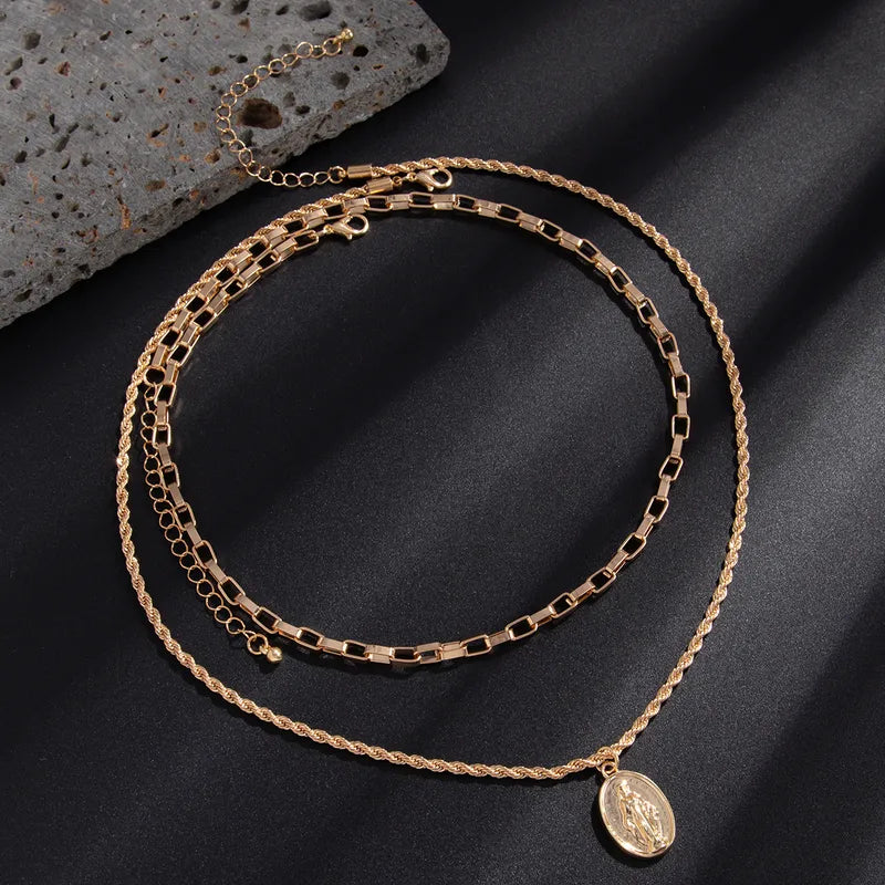 Portrait Alloy Pendant Necklace