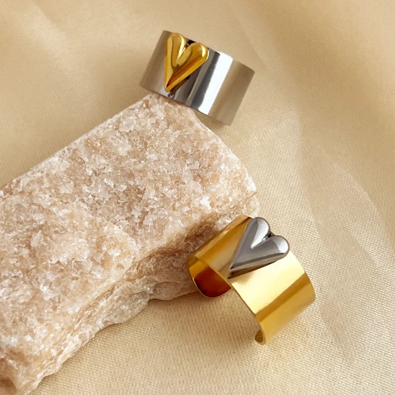 Two-Tone Puffy Heart Ring