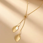 Leaf Drop Y-Necklace Gold
