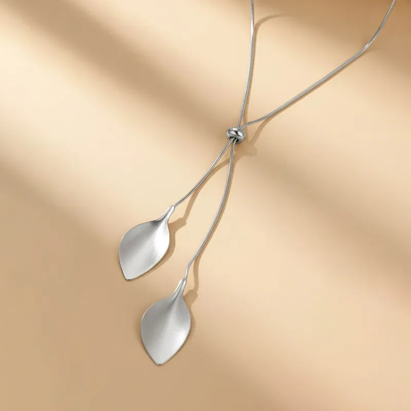 Leaf Drop Y-Necklace Silver