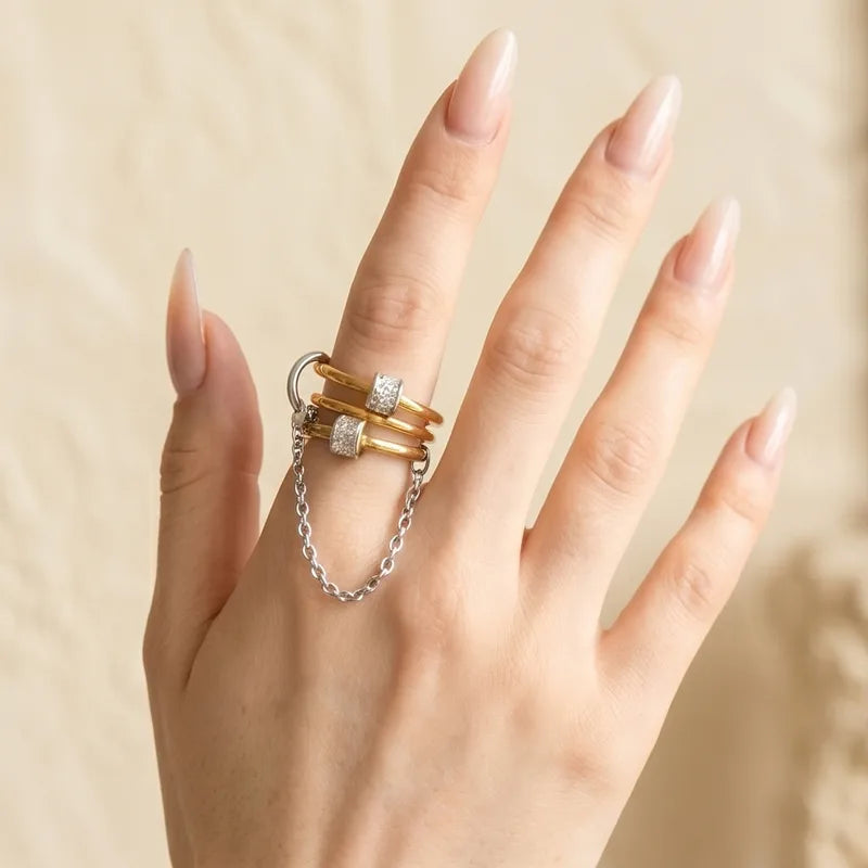 Multi-ring Chain Inlaid Ring